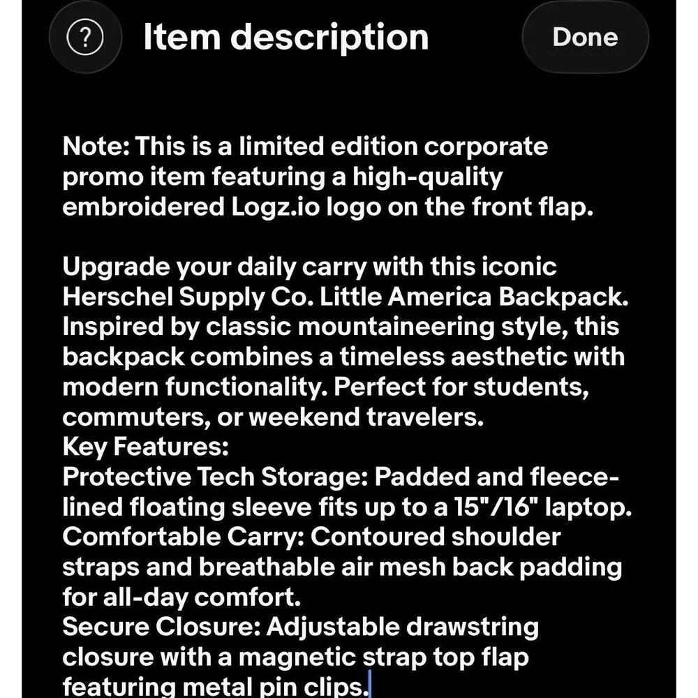 Herschel Little America 25L Laptop Backpack - Logz.io DevOps Tech Swag - GrayNWT
